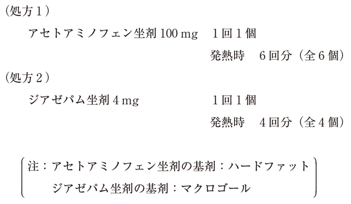 アセトアミノフェン坐剤とジアゼパム坐剤の併用　103回薬剤師国家試験問282，283